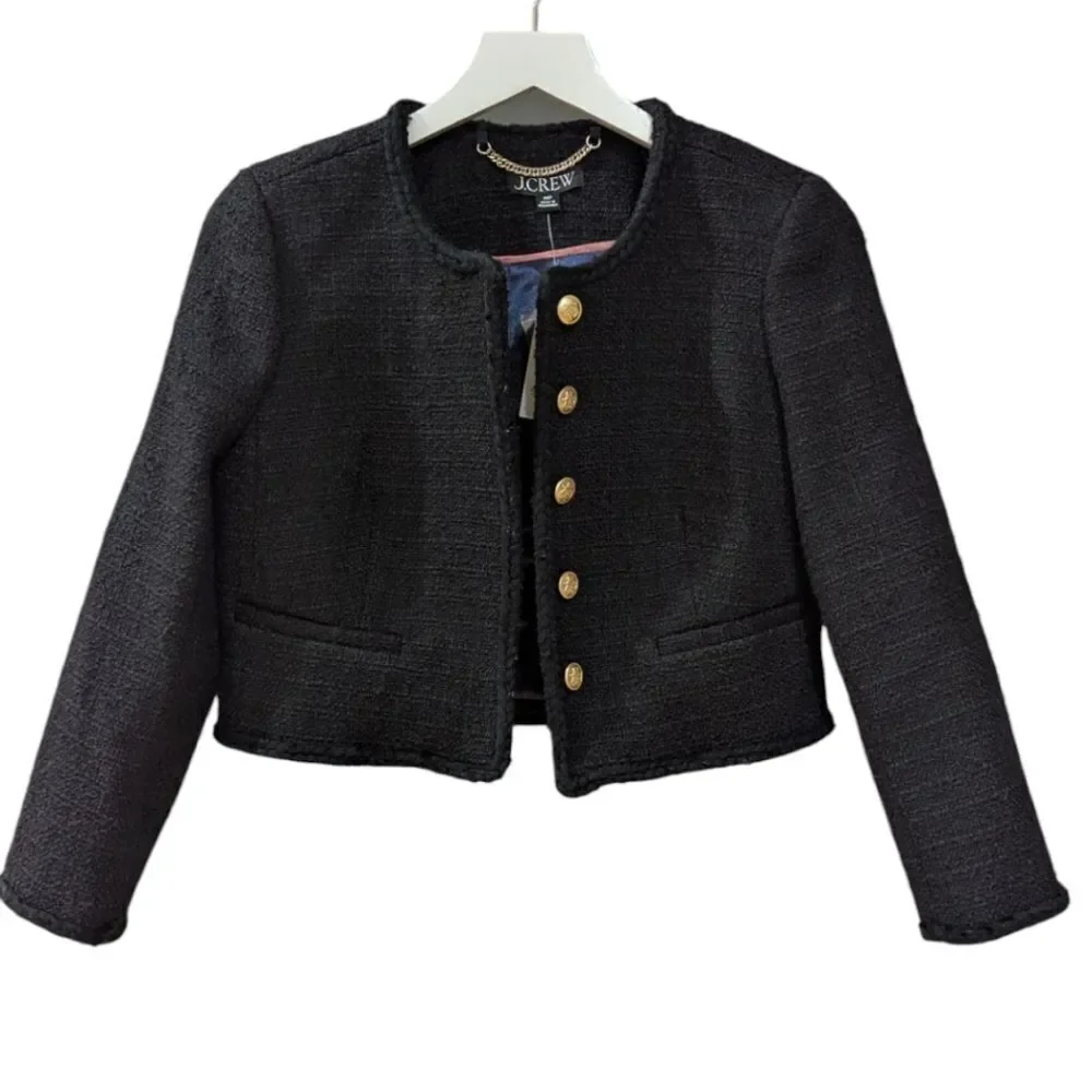J.Crew Louisa Lady Jacket In Maritime Tweed Blazer Women's 00P Black BU036 NWT